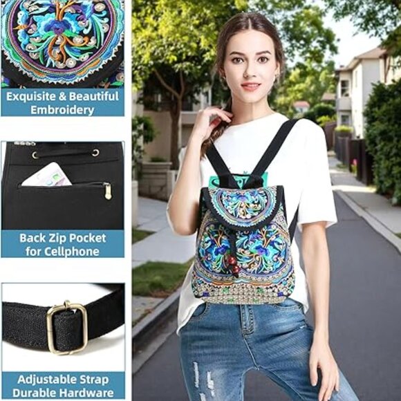Beautiful Embroidered Backpack Purse Bag Brand New‎ Bohemian Look main image 4